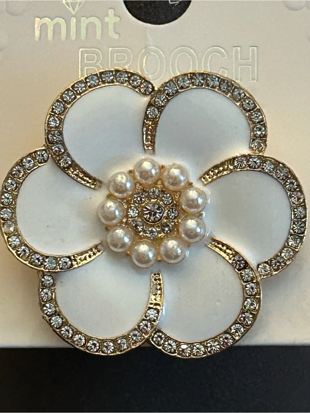 Beautiful Gold-Tone Pearl & Crystal with Enamel Flower Brooch Assorted Colors